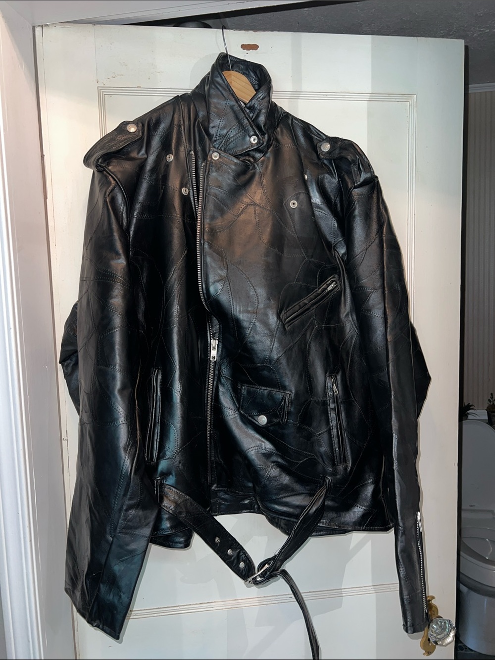 NWT Diamond Plate Buffalo Leather Motorcycle black leather jacket 4x